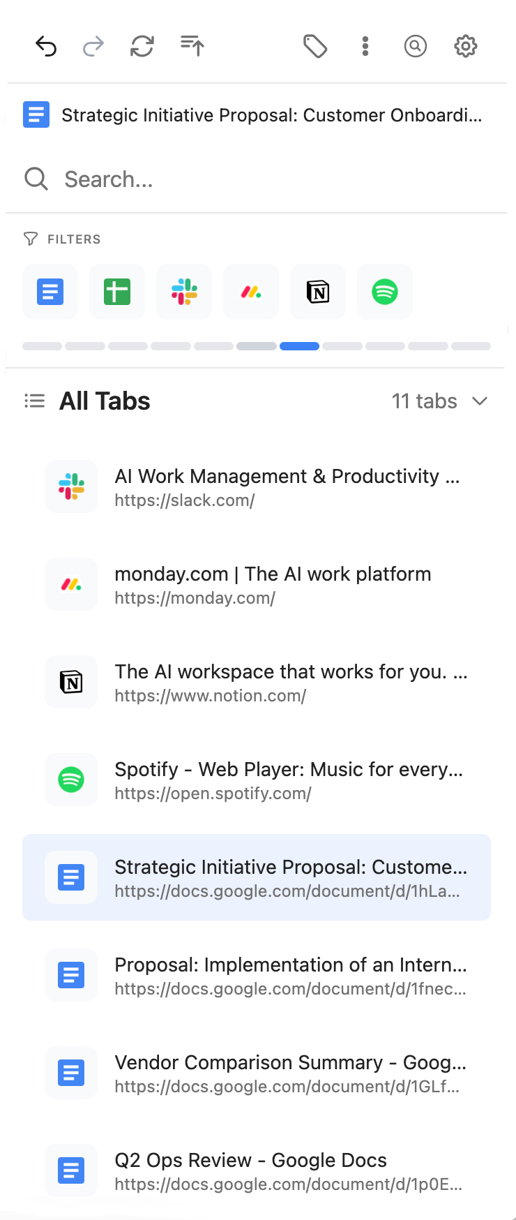 View all your tabs in one organized interface